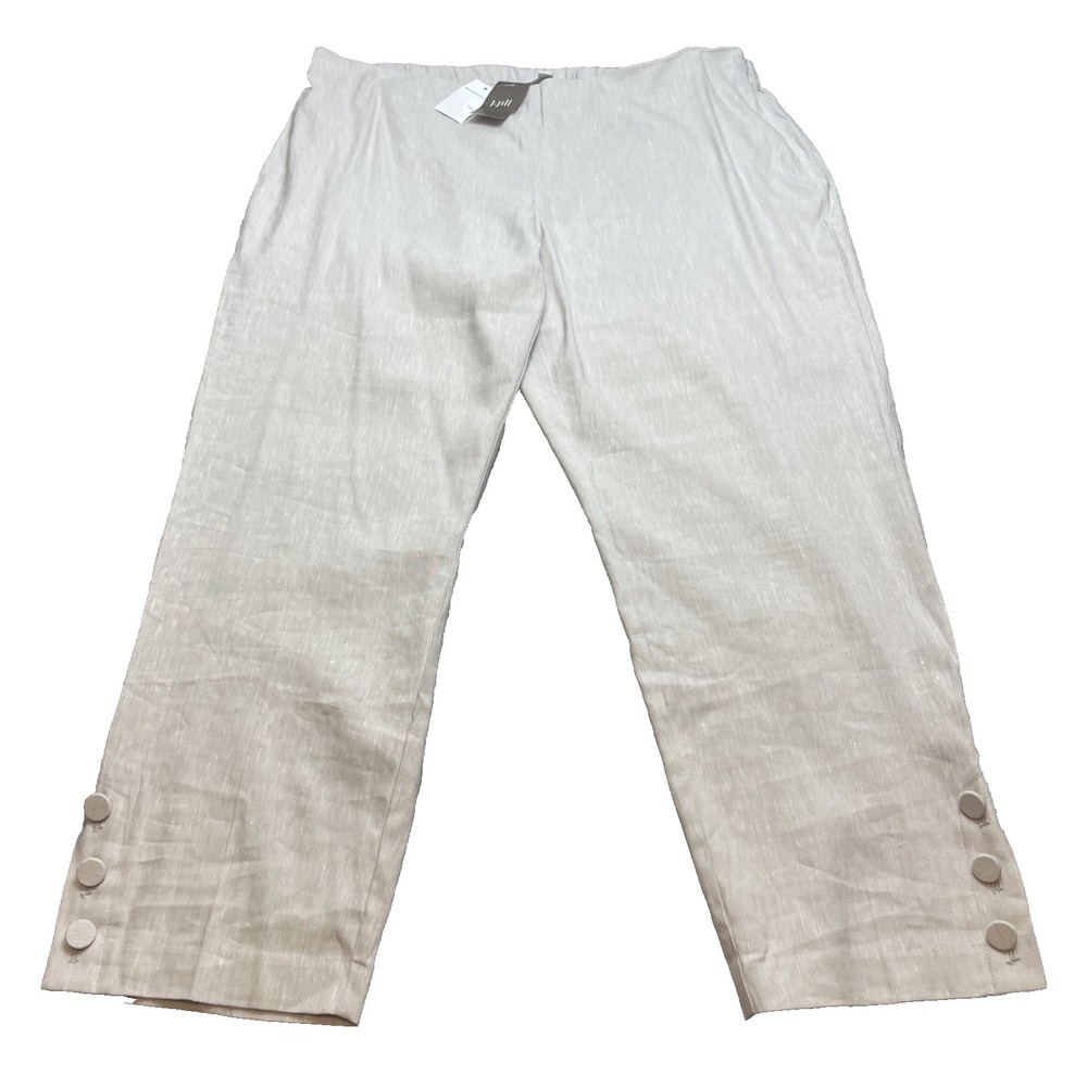 NWT J Jill Linen Blend Womens Wide Leg Crop Pants Sz XL Zinc White Button Ankle